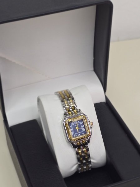 ساعة Cartier مكس ذهبي ارضية كحلي